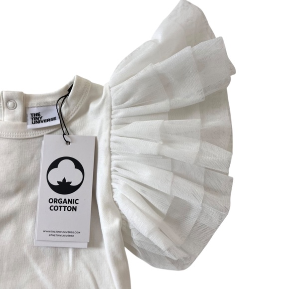 NWT The Tiny Universe Off-White Organic Bodysuit Tulle Ruffles 12 Months - Picture 2 of 8
